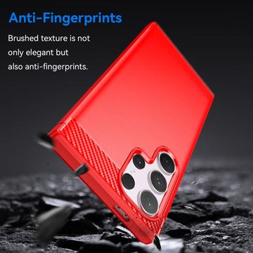 Samsung Galaxy S24 Ultra Børstet TPU Cover - Karbonfiber - Rød