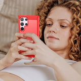 Samsung Galaxy S24 Ultra Børstet TPU Cover - Karbonfiber - Rød