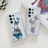 Samsung Galaxy S24 Ultra Butterfly TPU Cover med ringholder - mørkeblå