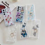 Samsung Galaxy S24 Ultra Butterfly TPU-etui med ringholder - lyseblå