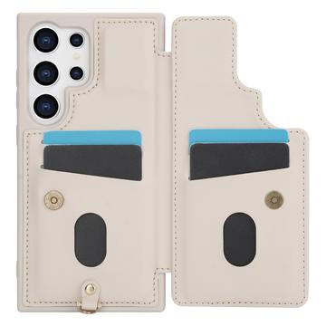 Samsung Galaxy S24 Ultra Blomsterdekoration Cover med Rem - Beige
