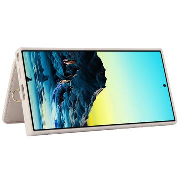 Samsung Galaxy S24 Ultra Blomsterdekoration Cover med Rem - Beige