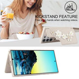 Samsung Galaxy S24 Ultra Blomsterdekoration Cover med Rem - Beige