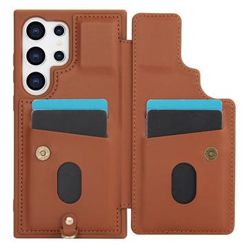 Samsung Galaxy S24 Ultra Blomsterdekoration Cover med Rem - Brun