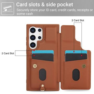 Samsung Galaxy S24 Ultra Blomsterdekoration Cover med Rem - Brun