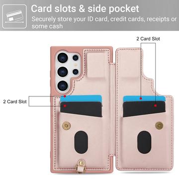 Samsung Galaxy S24 Ultra Blomsterdekoration Cover med Rem - Pink