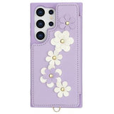 Samsung Galaxy S24 Ultra Blomsterdekoration Cover med Rem - Lilla