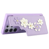 Samsung Galaxy S24 Ultra Blomsterdekoration Cover med Rem - Lilla