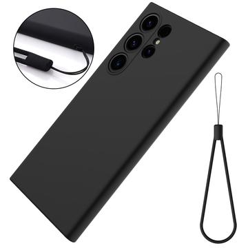 Samsung Galaxy S24 Ultra Liquid Silikone Cover med Strop - Sort