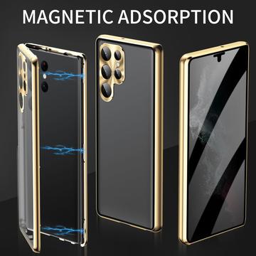 Samsung Galaxy S24 Ultra Magnetisk Cover med Hærdet Glas - Privatliv - Guld