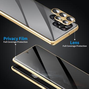 Samsung Galaxy S24 Ultra Magnetisk Cover med Hærdet Glas - Privatliv - Guld