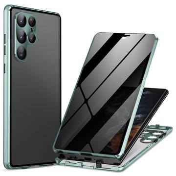 Samsung Galaxy S24 Ultra Magnetisk Cover med Hærdet Glas - Privatliv - Grøn