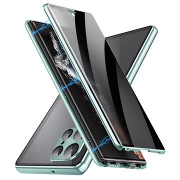 Samsung Galaxy S24 Ultra Magnetisk Cover med Hærdet Glas - Privatliv - Grøn