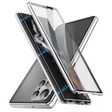Samsung Galaxy S24 Ultra Magnetisk Cover med Hærdet Glas - Sølv