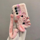 Samsung Galaxy S24 Ultra Plys pattegrise cover med stativ og håndstrop - Pink