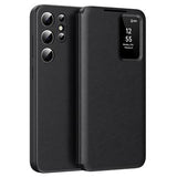 Samsung Galaxy S24 Ultra Smart Clear View Flip etui med kortplads - Sort