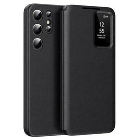 Samsung Galaxy S24 Ultra Smart Clear View Flip etui med kortplads - Sort