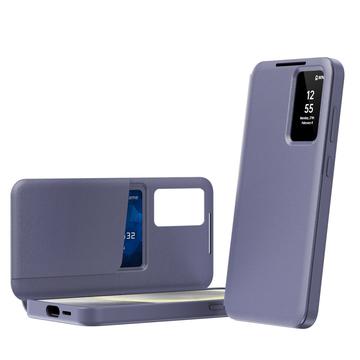 Samsung Galaxy S24 Ultra Smart Clear View Flip etui med kortplads - grå-lilla