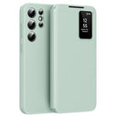 Samsung Galaxy S24 Ultra Smart Clear View Flip etui med kortplads - Lysegrøn
