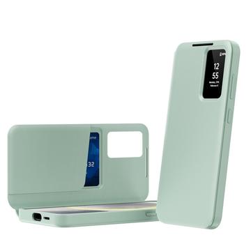 Samsung Galaxy S24 Ultra Smart Clear View Flip etui med kortplads - Lysegrøn