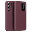 Samsung Galaxy S24 Ultra Smart Clear View Flip etui med kortplads - Vinrød