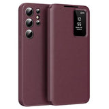 Samsung Galaxy S24 Ultra Smart Clear View Flip etui med kortplads - Vinrød