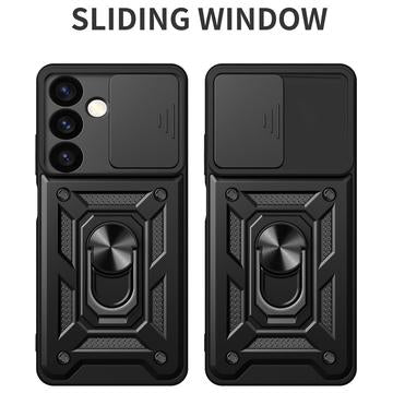 Samsung Galaxy S24+ Roterende Ring Hybrid Cover med Kameraskjold - Sort