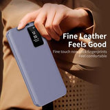 Samsung Galaxy S24+ Smart Clear View Flip etui med kortplads - grå-lilla