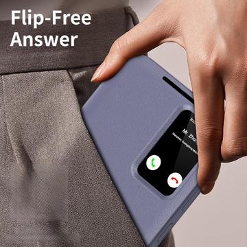 Samsung Galaxy S24+ Smart Clear View Flip etui med kortplads - grå-lilla