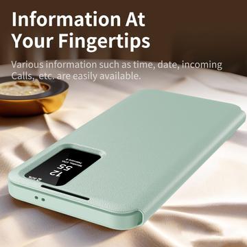 Samsung Galaxy S24+ Smart Clear View Flip etui med kortplads - Lysegrøn