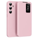 Samsung Galaxy S24+ Smart Clear View Flip etui med kortplads - Pink