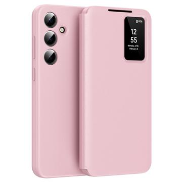 Samsung Galaxy S24+ Smart Clear View Flip etui med kortplads - Pink