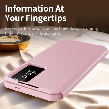 Samsung Galaxy S24+ Smart Clear View Flip etui med kortplads - Pink