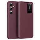 Samsung Galaxy S24+ Smart Clear View Flip etui med kortplads - Vinrød