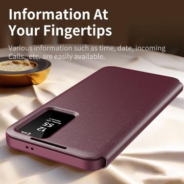 Samsung Galaxy S24+ Smart Clear View Flip etui med kortplads - Vinrød
