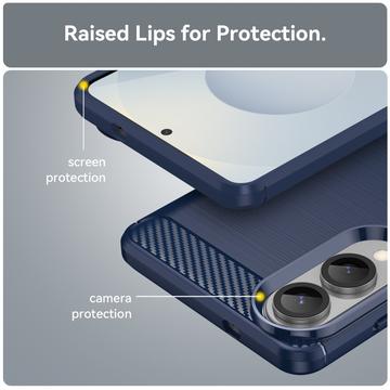 Samsung Galaxy S25 Edge Børstet TPU Cover - Karbonfiber - Blå