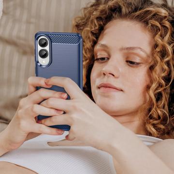 Samsung Galaxy S25 Edge Børstet TPU Cover - Karbonfiber - Blå