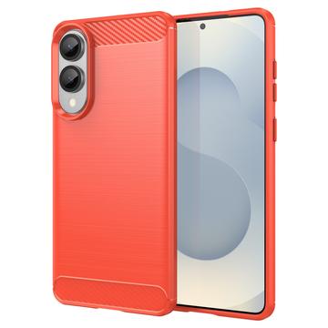 Samsung Galaxy S25 Edge Børstet TPU Cover - Karbonfiber - Rød