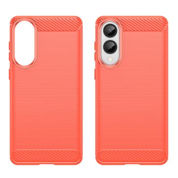 Samsung Galaxy S25 Edge Børstet TPU Cover - Karbonfiber - Rød