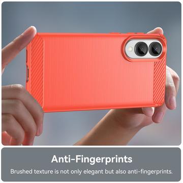 Samsung Galaxy S25 Edge Børstet TPU Cover - Karbonfiber - Rød