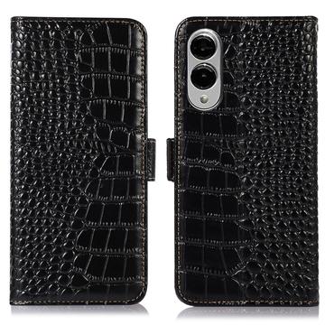 Samsung Galaxy S25 Edge Crocodile Series Læderpung med RFID - Sort