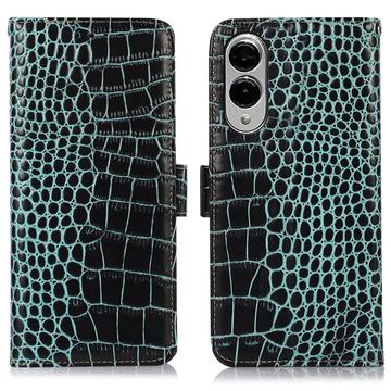 Samsung Galaxy S25 Edge Crocodile Series Læderpung med RFID - Grøn
