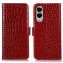 Samsung Galaxy S25 Edge Crocodile Series Læderpung med RFID - Rød