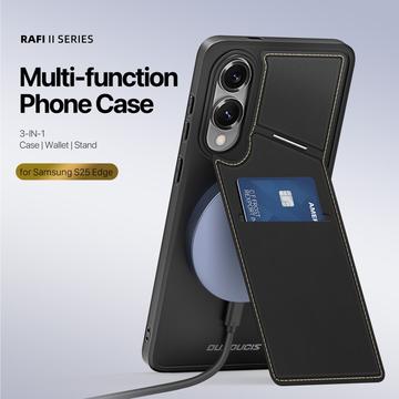 Samsung Galaxy S25 Edge Dux Ducis Rafi II Magnetisk Cover med kickstand og kortholdere - Sort