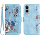 Samsung Galaxy S25 Edge Blomstret pung etui med plads til kort - babyblå