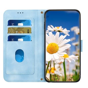 Samsung Galaxy S25 Edge Blomstret pung etui med plads til kort - babyblå