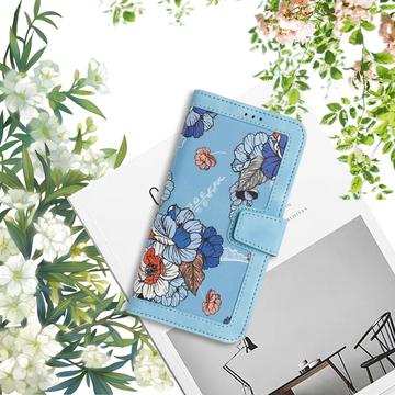 Samsung Galaxy S25 Edge Blomstret pung etui med plads til kort - babyblå
