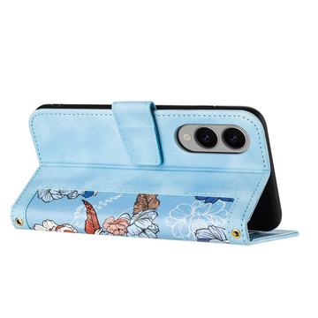 Samsung Galaxy S25 Edge Blomstret pung etui med plads til kort - babyblå
