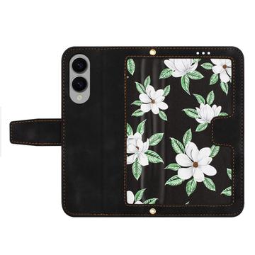 Samsung Galaxy S25 Edge Blomstret pung etui med kortholdere - Sort
