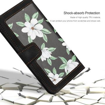Samsung Galaxy S25 Edge Blomstret pung etui med kortholdere - Sort